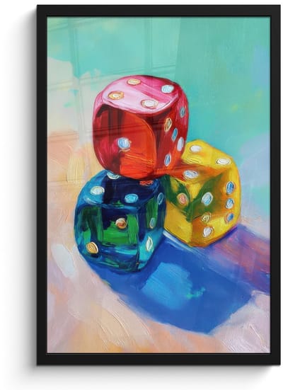 Poster in lijst - Fotolijst 40x60 cm - Posters - Dobbelstenen - Kleurrijk - Getallen - Stipjes - Posterlijst zwart - Decoratie - Wanddecoratie woonkamer - Muurdecoratie slaapkamer