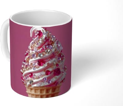 Mok - Koffiemok - Softijs - Edelstenen - Roze - Hoorntje - Mokken - 350 ML - Beker - Koffiemokken - Theemok