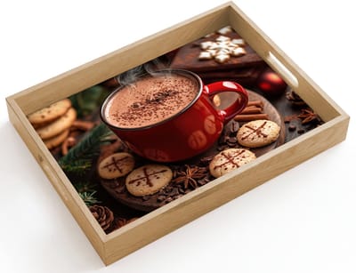 Dienblad hout 40x30 cm - Schootdienblad - Chocolademelk - Mok - Winter - Kerst - Gezelligheid - Borrelplank rechthoek - Plateau dienbladen