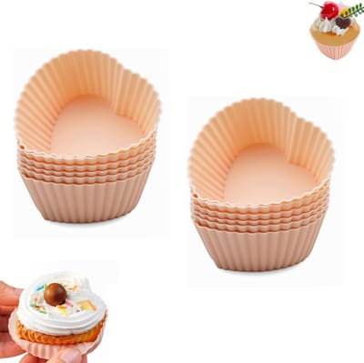 12 stuks - Siliconen cakevormen - Kerstcakevormen - Siliconen cupcakevormpjes in de vorm van een hart - Herbruikbare muffinvormpjes - Cupcakevormpjes met antiaanbaklaag - Geschikt voor het bakken van taarten, snoepjes en kerstdesserts