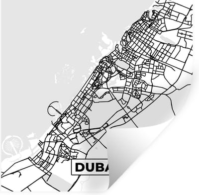 Muurstickers - Sticker Folie - Kaart - Dubai - Zwart Wit - Stadskaart - Plattegrond - 100x100 cm - Plakfolie - Muurstickers Kinderkamer - Zelfklevend Behang XXL - Zelfklevend behangpapier - Stickerfolie