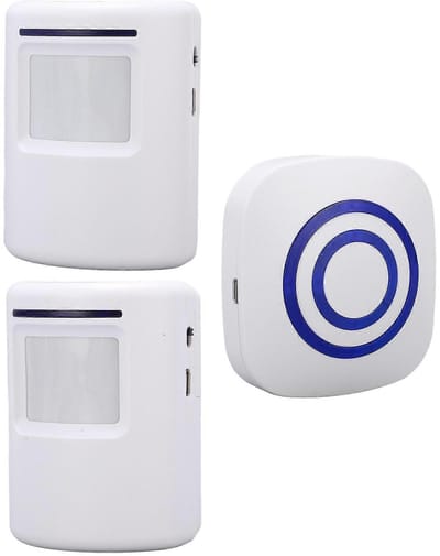 KZQ Draadloze Deurbel met Bewegingsmelder, Entreemelder Toegangsmelder voor Winkel en Woonhuis, 2 Zenders 1 Ontvanger, Waterdicht, Bereik 70 meter, LED Indicatoren, Instelbaar Volume (Wit)
