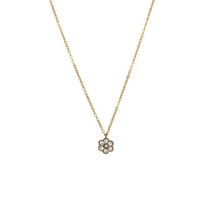 Lucardi - Dames Stalen goldplated ketting vintage bloem wit - Ketting - Staal - Goudkleurig - 45 cm