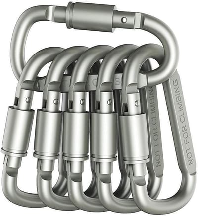 Oneay Premium aluminium D-ring karabijnhaken met vergrendeling (set van 6) – Lichtgewicht en duurzaam – Geschikt voor wandelen, kamperen, sleutelhangers, hondenriemen en meer – Niet geschikt voor klimmen