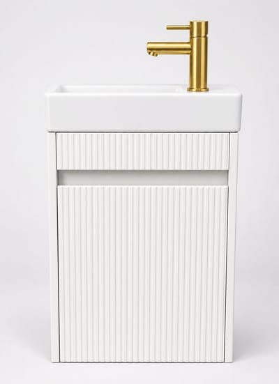 ZIMMER Toiletmeubel Set NOBLE Geribbeld 40x22,5x63 cm Hoogglans wit (goud, goud – Incl. Fontein, Gouden Kraan & Sifon – Fonteinmeubel