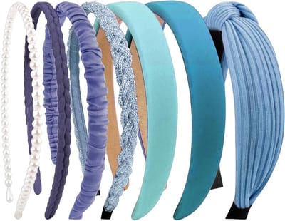 Set van 7 Vrouwen Haarbanden met Parels en Diverse Modellen, Ideaal voor Meisjes en Vrouwen, Plastic Haaraccessoires in Blauw