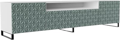 TV-kast Cali III, woonwand, lowboard, tv-standaard, woonwand, woonkamer, tv-meubel, woonkamermeubilair, televisie, highboard, TV-kast, tv-lowboard, 200 cm, 3 deuren, wit, groen