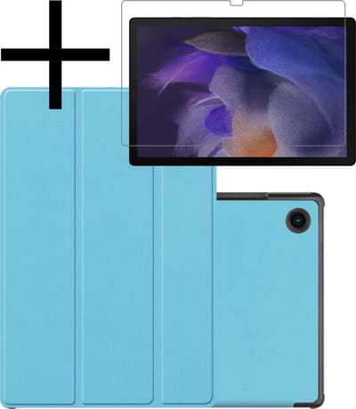 Hoes - Geschikt voor Samsung Galaxy Tab A8 - Met Screenprotector - Trifold Bookcase - Hard Cover - Hardcover Book Case - Tablet Hoesje - Lichtblauw