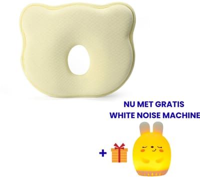 Minnia™ - Ergonomisch Babykussen - Memory Foam Babykussen - Tegen plat achterhoofd - Baby Steunkussen - Kraamcadeau - Geel - MET GRATIS WHITE NOISE MACHINE