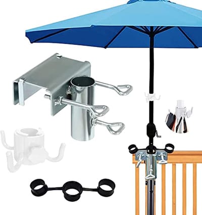 Ultiluxe® Parasolhouder - Balkon Parasol Klem - Parasol Bevestiging - Ø25-38 mm - Verstelbaar - Ruimtebesparend - Wit