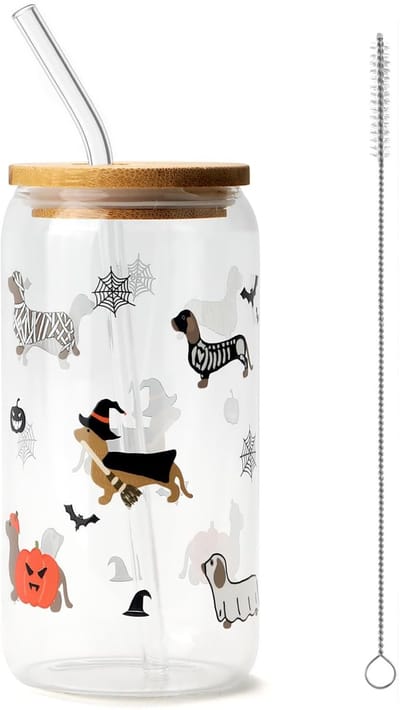 Dailygoods- Beker 500 ml - Halloween Vleermuis Design - Drinkglas met Rietje - Schattige Cadeaus - Gothic Glas - Functioneel en Stijlvol