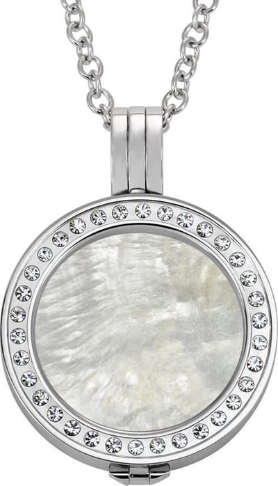 Quiges - Munthouder met Ketting en Munt 25mm Schelp Cremekleurig - RVS Zilverkleurig met Zirkonia - EPRHZ115