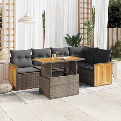 vidaXL - 6-delige - Loungeset - met - kussens - poly - rattan - acacia - grijs