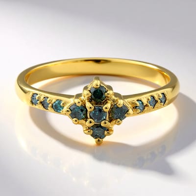 Cavill - Vergulde 925 Sterling Zilveren Ring - 11 Fancy Diamanten 0,29 ct Ronde Briljant - Elegante Pavé en Prong Setting Sieraden