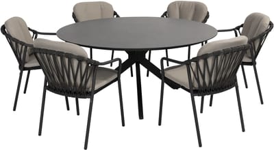 Manitoba Locarno dining tuinset 160 cm rond 7 delig HPL antraciet 4 Seasons Outdoor
