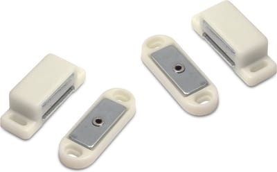 2x stuks magneetsnapper / magneetsnappers met metalen sluitplaat 4,7 x 1,4 x 1,6 cm - wit - deurstoppers / deurvastzetters / magneetbevestiging