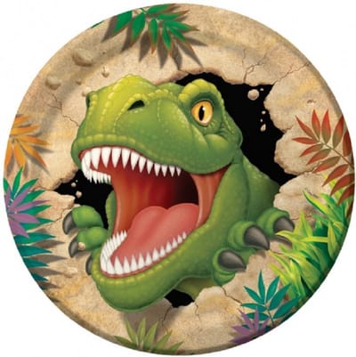 Dinosaurus thema kinderfeestje - 24x stuks - gebak - diner bordjes - D23 cm - Feestartikelen - karton - verjaardag