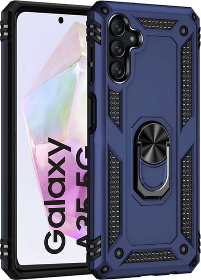 Hoesje geschikt voor Samsung Galaxy A35 hoes met Ringhouder - Armor dubbel laag - Arara backcover - Blauw