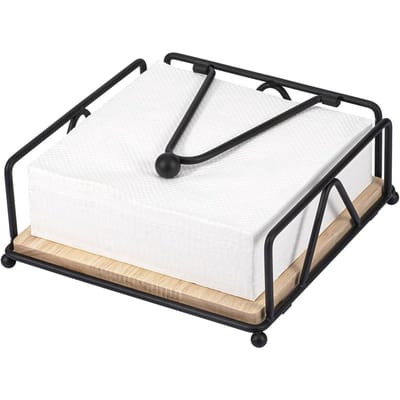 QTTVBTNA - Vierkante tissuehouder - Servethouder - IJzer en Hout - Winddicht en waterdicht - Voor Keuken en Tuin - Voor Servetten, Notities en Ontvangstbewijzen - 18x18x7 cm - 1 stuk