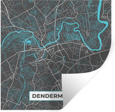 Muurstickers - Sticker Folie - België – Dendermonde – Stadskaart – Kaart – Blauw – Plattegrond - 100x100 cm - Plakfolie - Muurstickers Kinderkamer - Zelfklevend Behang XXL - Zelfklevend behangpapier - Stickerfolie