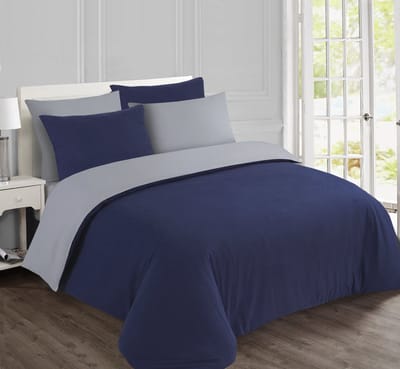 VISION Flanel - Tweezijdig omkeerbaar Dekbedovertrekset - 100% katoen flanel: warm en zacht - Kingsize - Dekbedovertrek 260 x 240 cm met 2 bijhorende slopen - Grijs / Blauw - Oekotex gecertificeerd