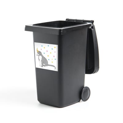 Container sticker Kinderillustratie Unicorn - Kinderillustratie katteneenhoorn Klikosticker - 40x40 cm - kliko sticker - weerbestendige containersticker
