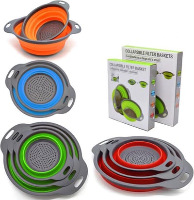 Opvouwbare Vergiet - Fruit Groente Wasmand - Keuken Gereedschap - Opvouwbare Vergiet - Fruit Groente Wasmand-Camping keukengerei - Reisgoederen - Siliconen- Zeef - set van 2 stuks - BPA vrij -wasmand