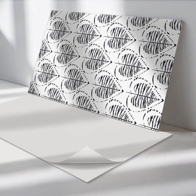 Wallfluent Vinyl Wandpaneel - Ritmebladpatroon Zelfklevend Wandpaneel - 100 cm x 50 cm - Zwart PVC wandpaneel - Set van 1 - Rechthoekig Wandbekleding Vinyl - Bloemen en planten Wandpaneel - PVC Muurpaneel - Wandpaneel Keuken en Badkamer