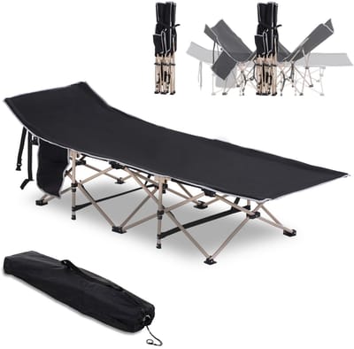 Merax Opvouwbaar Campingbed Met Draagtas – 190x68x52 cm – Lichtgewicht Veldbed Voor Volwassenen – Klapbed Voor Outdoor En Reizen – Zwart