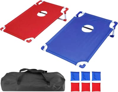Cornhole Spel Set - Bean Bag Toss - Buiten Spelen - Opvouwbaar Ontwerp - 58x51 Cm Bord - Blauw Rood