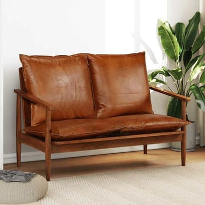2-zits bank - Maison Exclusive - Echt leer - Massief acaciahout - Vintage bruin bruin