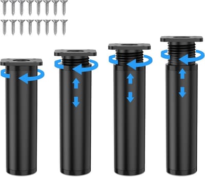 Set van 4 In Hoogte Verstelbare Meubelpoten PVC Rond Zwart 12-14 cm Universele Ondersteuning tot 200 kg
