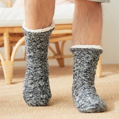Heren Winter Sokken Pluche Dikke Warme Zachte Antislip Mid-Calf Thuis Vloer Sokken Kousen one size lichtgrijze kleur