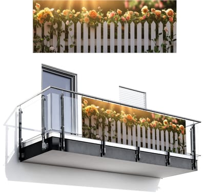 Balkonscherm 300x110 cm - Balkonposter Rozen - Hek - Zonlicht - Balkon scherm decoratie - Balkonschermen - Balkondoek zonnescherm