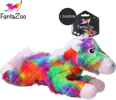 FantaZoo Paard kleurrijke en gerecyclede honden knuffel – zeer stevig en zacht – maat L 33x15cm - geschikt voor large hond