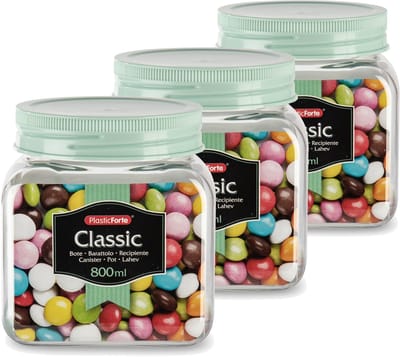 Plasticforte keuken voedsel voorraadpot - Set van 4x stuks - weckpot - mintgroen - 800 ml - kunststof - met deksel - 10 x 12 cm