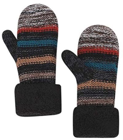 Dames Wanten - Gebreide Thermische Handschoenen voor Winter - Pluche Voering en Gestreepte Outdoorhandschoenen