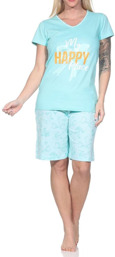 Normann dames pyjama korte mouw shorty in een klassieke look met strikken als motief