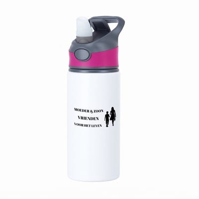 Hacebo® - moeder en zoon vrienden voor het leven waterfles met rietje roze - Vriend - moeder/zoon - Moeder cadeautjes - moederdag - verjaardag - geschenk - kado - zoon - zoon artikelen - verjaardag zoon - water fles - 650ML
