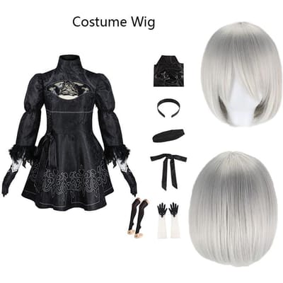Grote Maat Yorha 2B Cosplay Kostuum Zwart Leotard Jurk 2B Volledige Set Halloween Shojou Magisch Meisje Outfits Pruik Handschoenen Oogmasker Sokken M gray