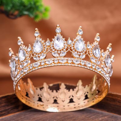 Barok Retro stijl Ronde Bruiloftskroon Bruids Pageant Strass Kristal Tiara's Kroonlijst Hoofdsieraden Voor Koninginnen en Koning brown