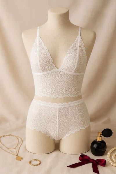 Witte Kanten Bralette Set Transparant Elegant Lingerie Voor Dames S/M L/XL