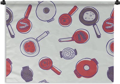 Wandkleed - Wanddoek - Patroon - Koken - Pan - Eten - 60x45 cm - Wandtapijt