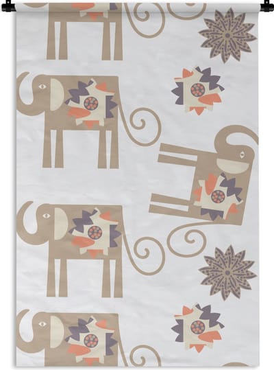 Wandkleed - Wanddoek - Bloemen - Olifant - Patroon - 60x90 cm - Wandtapijt