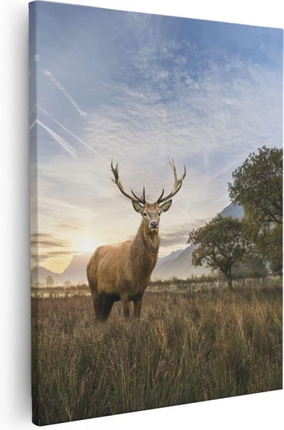 Artaza Canvas Schilderij Hertenkop - 40x50 cm - Wanddecoratie Gewei - Muurdecoratie Natuur - Kamer Accessoires Bergen