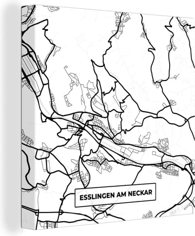 Canvas Schilderij Esslingen am Neckar - Plattegrond - Kaart - Stadskaart - 20x20 cm - Wanddecoratie