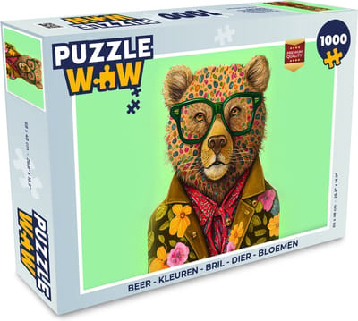 Puzzel Beer - Kleuren - Bril - Dier - Bloemen - Legpuzzel - Puzzel 1000 stukjes volwassenen