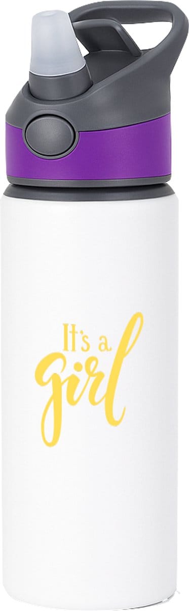 Hacebo® - It's a Girl waterfles met rietje paars - Baby - Kersverse ouders - Geboorte kraamcadeau meisje - babyshower - water fles - 650ML