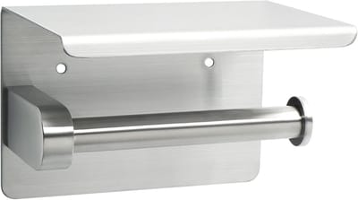 Famanu – Toiletrolhouder met brede plank voor accessoires, wandmontage, geborstelde afwerking