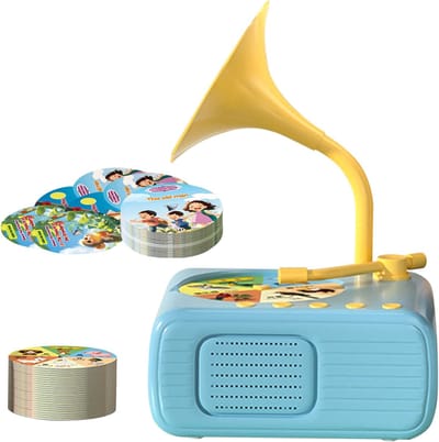 Platen speler kind - Muziekdoosje peuter - Educatief spel - Inclusief 96 kaarten - 14.9 x 8 x 17.5 cm